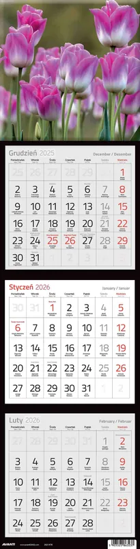 Kalendarz 2026 trójdzielny kwadratowy MIX Obniżka ceny