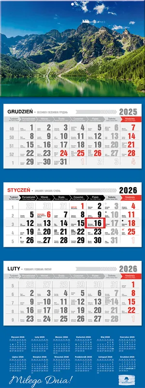 Wyjątkowa oferta Kalendarz 2026 trójdzielny premium morskie oko